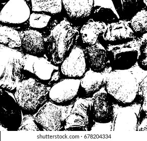 Vector sea stones background. Black and white texture. Vector illustration.