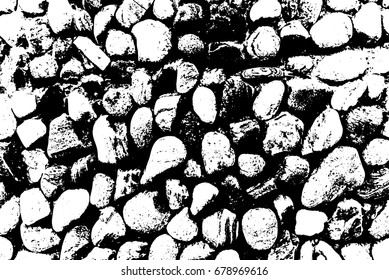 Vector sea stones background. Black and white texture. Vector illustration.