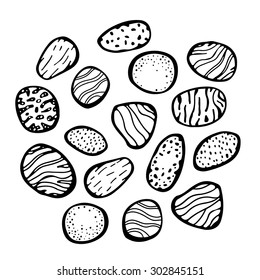 Vector sea stones set. Hand drawn doodle objects. Isolated. ?obblestone silhouette on white background.