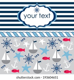 vector sea theme background with blue and white stripes invitation card
