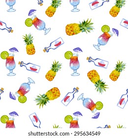 Vector sea and travel seamless pattern. Cute childish background with cartoon character.