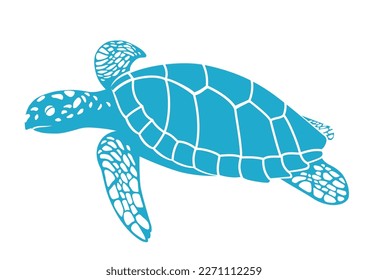 Vector Sea Turtle Flat Silhouette Illustration Isolated On A White Background.