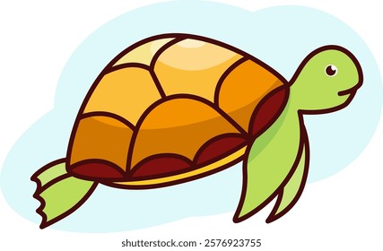 Vector sea turtle, icon with outline in cartoon flat style, illustration of swimming turtle for kids