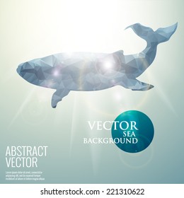 Vector sea underwater abstract background. Polygonal triangular bright sunny whale mammals