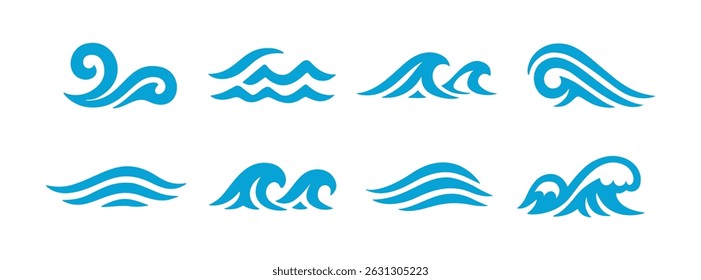 Vector sea wave icon. Water ocean shape wave silhouette element flow logo symbol design.