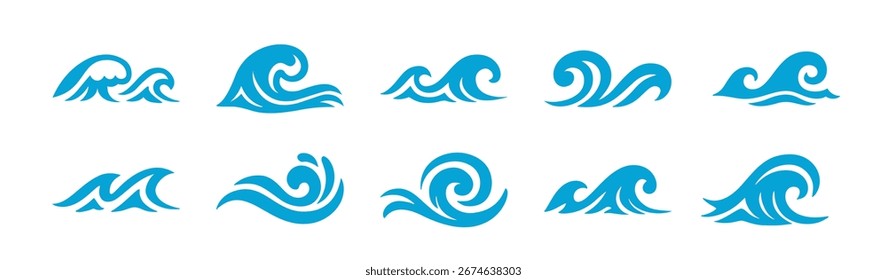 Icono de la onda del mar del Vector. Diseño de símbolo de logotipo de flujo de elemento de silueta de onda de forma de océano de agua.