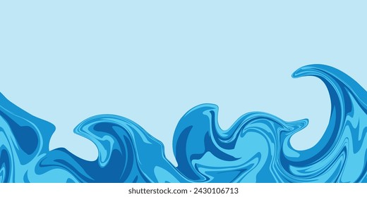 Vector sea wave seamless boarder. Blue marble acrylic swirl pattern. Abstract psychedelic water waves print background.