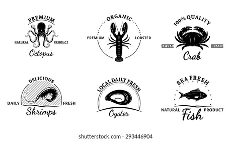 Vector seafood design elements, label and icons.