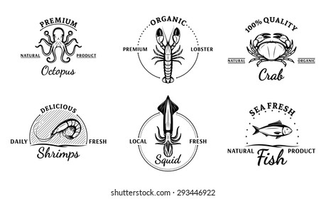 Vector seafood design elements, label and icons.