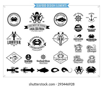 Vector seafood design elements, label and icons.