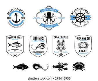 Vector seafood design elements, label and icons.