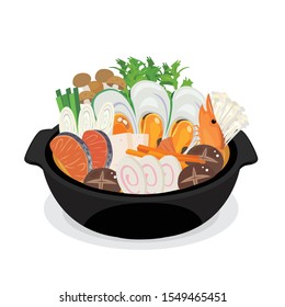 Vector of seafood japanese hot pot.