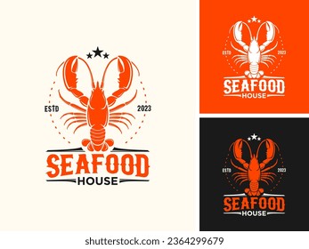 Logo del restaurante de bogavante de mariscos de vectores