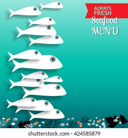Vector seafood menu  composition with place for your text.