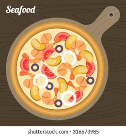 Vector seafood pizza,flat design