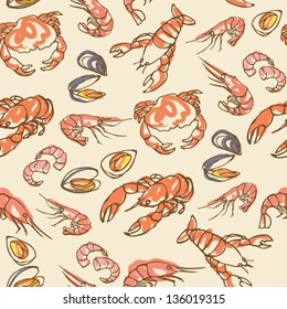 Vector seafood seamless pattern