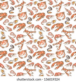 Vector seafood seamless pattern