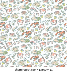 Vector seafood seamless pattern