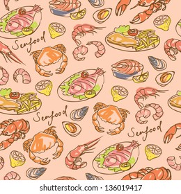Vector seafood seamless pattern