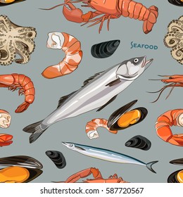 Vector Seafood set pattern