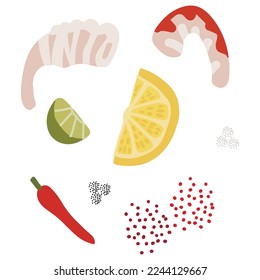 Vector seafood spicy vector illustration. asian food. latinamericanfood, latin food spain recipe.