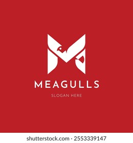 vector seagull and meagulls logo. letter M line design