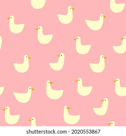 Vector seagull seamless pattern in naive minimalistic style. Cute birds swimming in pink sea. Animal kids fabric design.