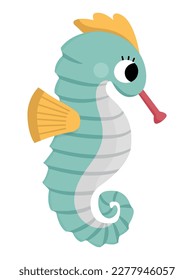 Vector seahorse icon. Under the sea illustration with cute funny fish. Ocean animal clipart. Cartoon underwater or marine clip art for children isolated on white background. Sea horse picture
