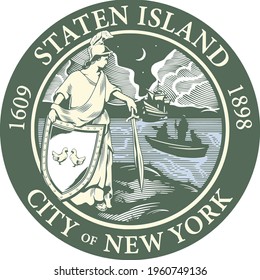 Vector Seal Illustration Of The New Yorker Borough Of The Staten Island