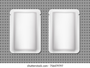 Vector Sealed Empty Plastic Foil Bag for Package Design with Smooth Edges Back Front View Close up Isolated  Background. Package for food, cat food