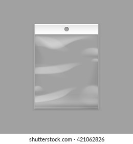 Vector Sealed Empty Transparent Plastic Pocket Bag with Hang Slot Close up Isolated on Background