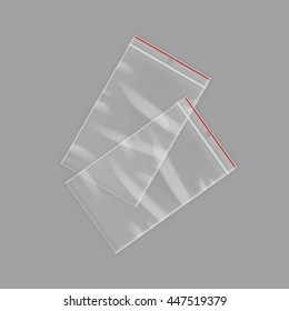 Vector Sealed Empty Transparent Plastic Zipper Bags Close up Isolated on Background