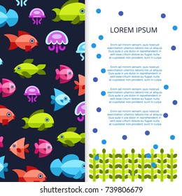 Vector sealife banner - poster with fishes and sea grass illustration