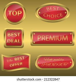 Vector seals-stickers set : Top, best choice, best deal, premium, best offer, high quality product.