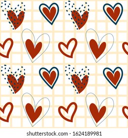 Vector seamess pattern with cute hearts. Valentine's day symbol