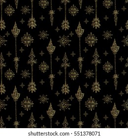 Vector seamlees pattern. Arrows and stars. Hand drawn beautiful artwork. Paganism, spirituality. Boho style. Print for textiles and printing. Ethno.