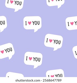 Vector seamlees pattern for St. Valentine's Day with speech bubble and lettering.