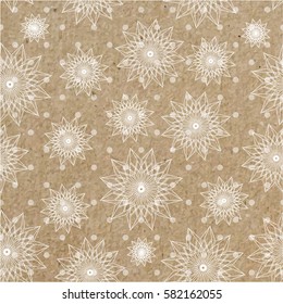 Vector seamleess background with sunflowers on kraft paper