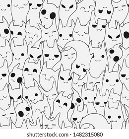 Vector seamles Halloween pattern with white cute hand draw cats ghost for textile, wrapping or wallpapper