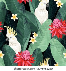 Vector seamles pattern with cockatoo and flower