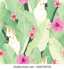 Vector seamles pattern with cockatoo and flower