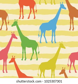 Vector seamles pattern with giraffe and stripes