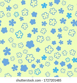 Vector seamles pattern small blue flowers on a yellow background 