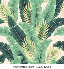 Vector seamles pattern with tropical palm leaves