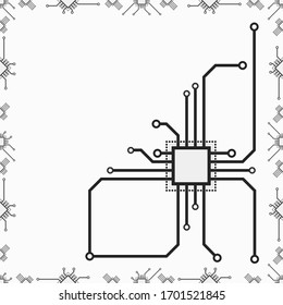 Vector seamless 2d circuit board pattern of CPU elements. Illustration of CPU computer, pc, laptop, tablet and smartphone vector chip parts for web and print design.