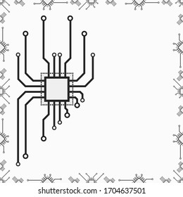Vector seamless 2d circuit board pattern of CPU elements. Illustration of CPU computer, pc, laptop, tablet and smartphone vector chip parts for web and print design.