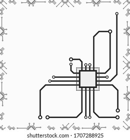 Vector seamless 2d circuit board pattern of CPU elements. Illustration of CPU computer, pc, laptop, tablet and smartphone vector chip parts for web and print design.