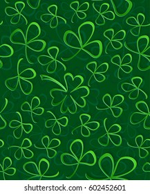 Vector seamless 3D green paper cut Pattern Clover for St Patrick's Day, Shamrock wrapping paper, ornament clover foliage, spring pattern, floral background wallpaper irish trefoil. Eps-10