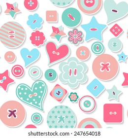 Vector seamless 3d pattern, cute background. Draw, Doodle. Colorful creative pattern of colored buttons. Illustration can be used for wrappers, websites, banners, fabrics, posters, surface texture.