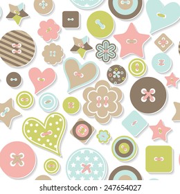 Vector seamless 3d pattern, cute background. Draw, Doodle. Colorful creative pattern of colored buttons. Illustration can be used for wrappers, websites, banners, fabrics, posters, surface texture.
